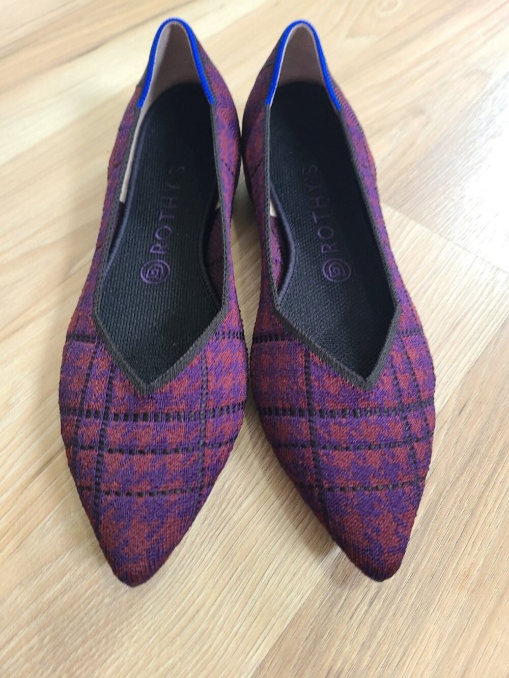 NWOT Rothy’s The Point Cranberry Plaid Colorway Flats Shoes Size 9.5